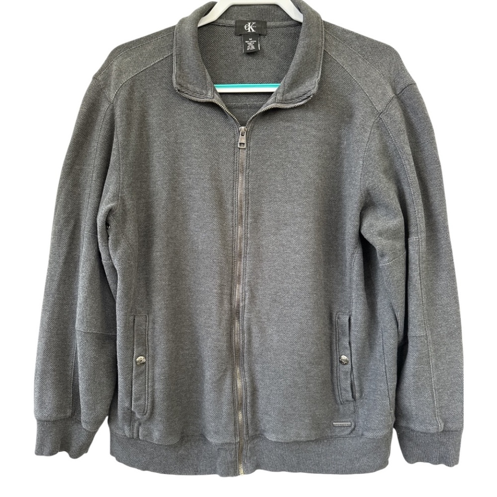 Calvin Klein Men Jacket Gray Medium Zip Up with Pockets Preppy